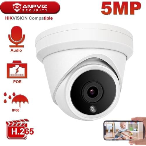 Hikvision Compatible Anpviz 5mp POE IP Camera Outdoor Security CCTV Camera Video Surveillance 30m Built-in Mic Audio IP66