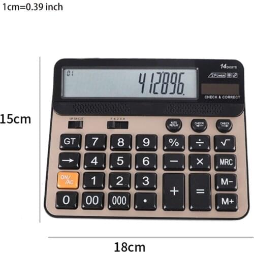 2021 New Large Button Calculator Large LCD Display 14 Digits Desktop Check Correct Electronic Calculator with Solar 2 Power