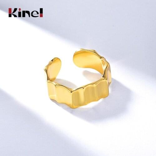 Kinel Silver 925 Jewelry Irregular Concave Convex Texture 18K Gold High Quality Rings for Women Party Anillos Gift