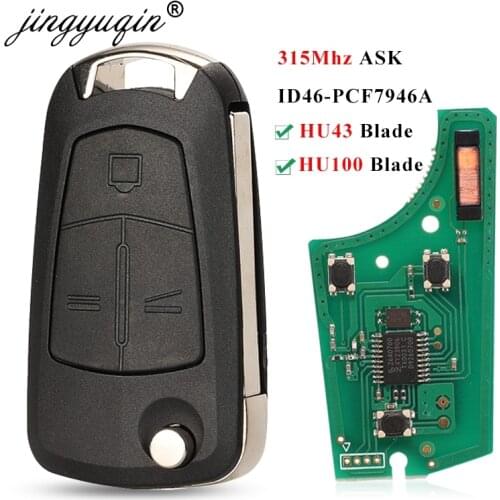 Jingyuqin Flip 3 Buttons Remote Key Fob ASK 315MHz PCF7946 for Vauxhall/Opel Vectra C, Signum 2003-2007 Uncut HU43/HU100