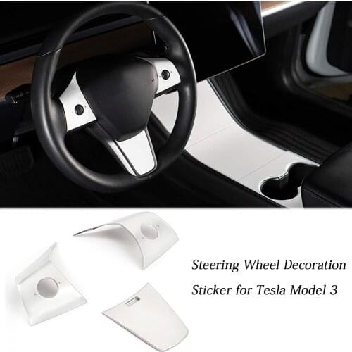 3 Pcs Car Steering Wheel Button Decoration Frame Sticker Interior Modification Accessories For Tesla Model 3 Car Accessories