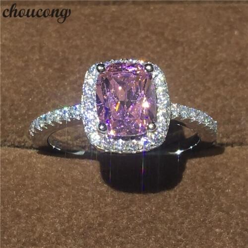 Choucong Brand ring cushion cut 3ct 5A Pink zircon crystal 925 silver Anniversary Wedding Band Rings For Women Festival jewelry