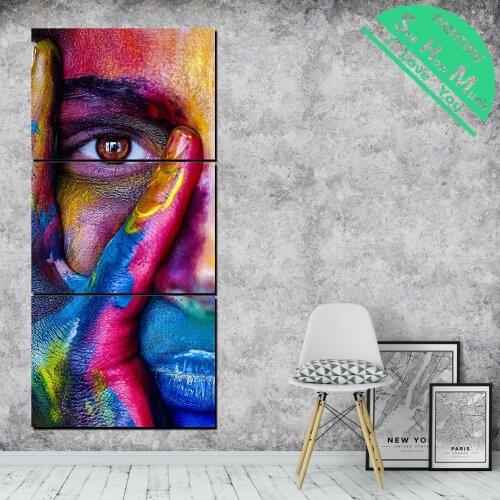 3 Pieces Colorful Paint Face HD Printed Canvas Painting with Pictures Decoration for Living Room Poster Framed Wall Art