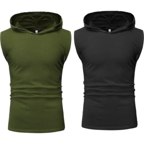 Men Hooded Shirt Vest Gym Hoodie Tank Tops Bodybuilding Clothing Stringer Muscle Sleeveless Sweatshirt Solid Color Clothes