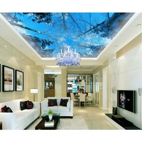 Wallpaper 3d stereoscopic Blue sky winter cedar ceiling zenith 3d wallpaper modern for living room murals