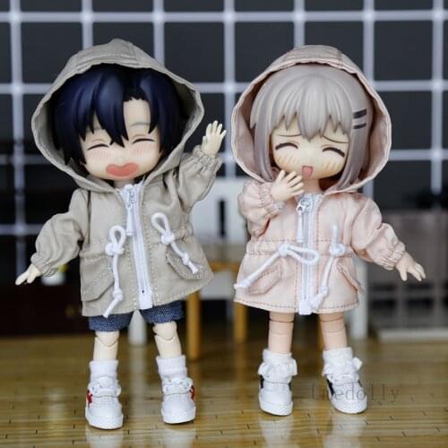 1PCS Lovely Obitsu 11 Doll Zipper Drawstring Trench Coat for OB11, 1/12 BJD Doll Clothes Accessories