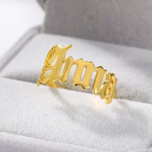 Custom Old English Name Punk Ring Personalized Gold Stainless Steel Number Rings for Mens Signet Best Friends Wedding Band