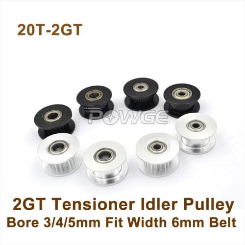 POWGE 10pcs 20 Teeth 2GT Idler Pulley Bore 3/4/5mm For W=6mm GT2 2M Belt 20T 20Teeth GT2 Passive Pulley With Bearing 20-2GT AF