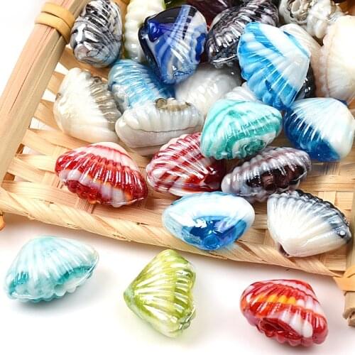 Approx 16x22mm Mixed Colors Shell Shape Lampwork Beads For Jewelry Making Diy Crafts Jewelry Accessories Glass Beads Wholesale