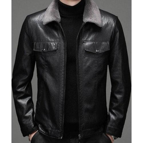 Haining down jacket, short style, winter thickened warm, middle-aged and young mens casual leather jacket