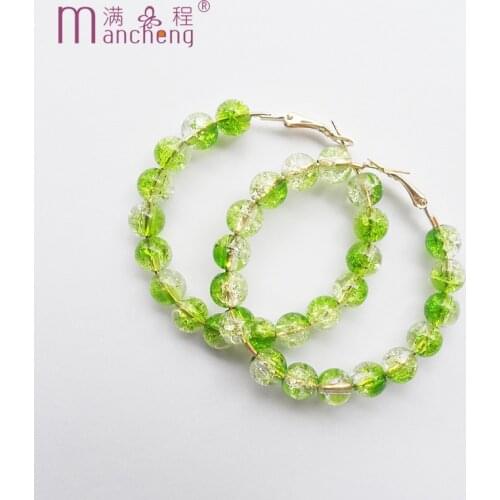 Genshin impact pendientes women aretes Circle (50MM) серьги 2021 тренд Punk green Acrylic Glass Floral beads Drop Hoops Earrings