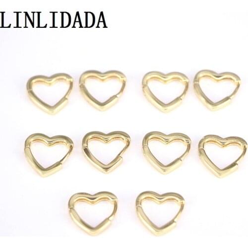 10Pairs 14MM Simple Jewelry for Women Heart Earrings Gold-Color Hoop Earrings Gifts