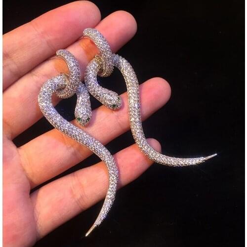 Luxury Exaggerating S Serpentine Earrings Sterling Silver Pin Pave White Purple Red Black Zirconia Snake Style Drop Earrings