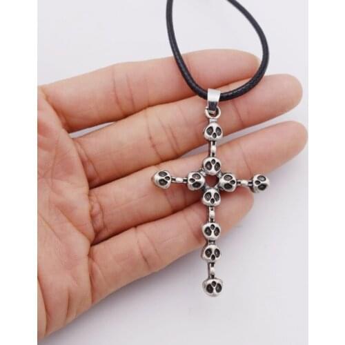 Vintage Coss Skeleton Pendant Necklace Punk Hip Hop Style Jewelry