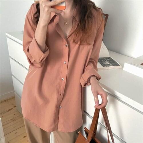 2020 Women Autumn Thin Loose Shirt Coat Full Sleeve Single Breasted Casual Cardigan Jacket Outwear Tops Turn-down Collar
