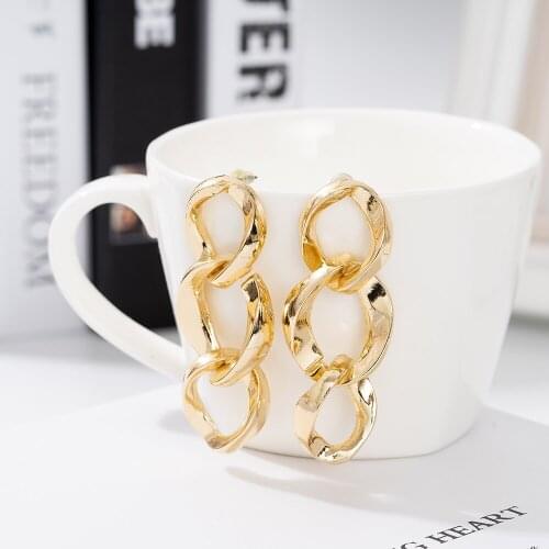 Jaeeyin 2021 New Arrivals Statement Jewelry Link Chain Dangle Chunky Gold Color Hoop Exaggerated Earrings Gift For Women Girls