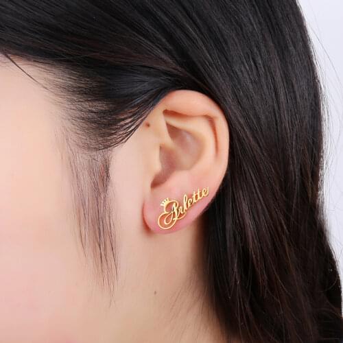 Name Crown earrings for women Fashion Jewelry Custom Name Rose Gold Stainless Steel Fine Crown Stud Earrings Birthday Gift