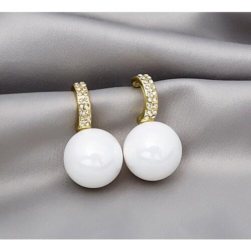 Origin Summer Exaggeration Oversize White Simulation Pearl Dangle Earrings for Women Rhinestones Gold Metal Earrings Jewelry