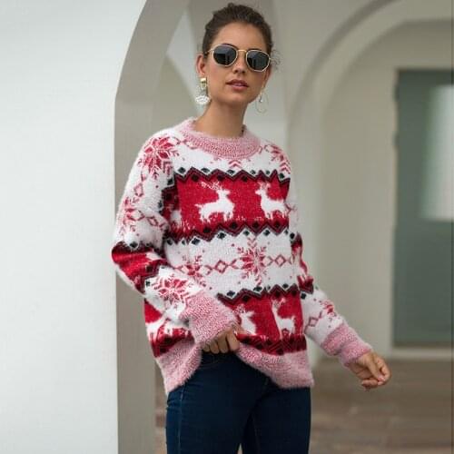 Autumn And Winter New Christmas Sweater Women Long Sleeve Snowflake Deer Knitted Pullovers And Sweaters Casual Warm Jumpers