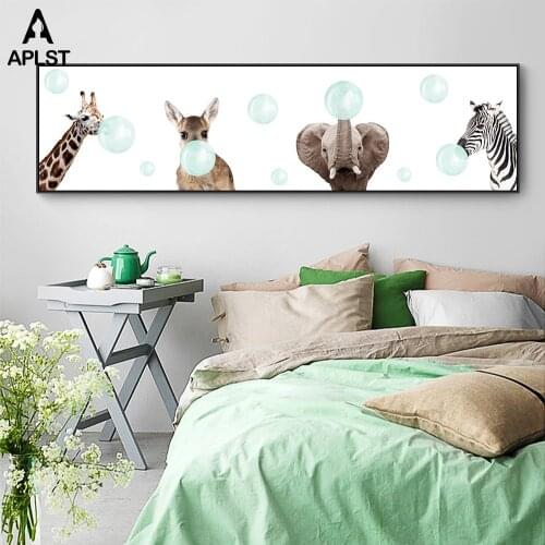 Animal Poster Nursery Art Wall Canvas Prints Painting Elephant Giraffe Balloon Decorative Picture Baby Girl Bedroom Decoration