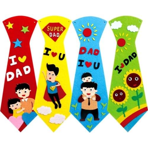 J60B 1Set DIY Non-woven Necktie Gift for Father Art Class Accessories Early Teaching Interactive DIY Necktie Handcrafts
