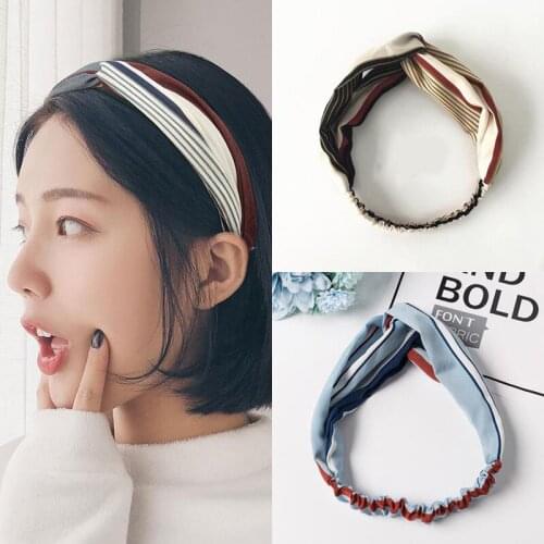 1 PC Elegant Women Hair Accessories Cross Printing Headbands Plaid Elastic Hair Bands Retro Stripe Turban Floral Headwear Female