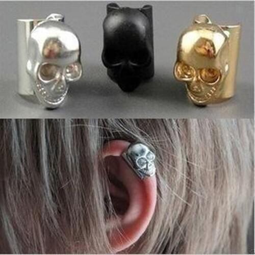 1Pcs/lot Hollow Skull Earbone Clip with Punk Texture Metal Earrings for Men Cool Jewelry Gift (Not Pair)