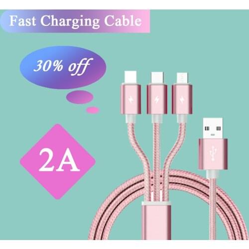 10pcs Fast Charging date Cable 3 in 1 Cable USB Data line Micro USB Type C 8 pin 1M for i-p-h for Xiaomi/ Huawei /Android Tablet