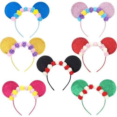 10pcs/lot New Fashion Cute Mouse Ears Hairbands for Girls Flowers Birthday Party Headwear Princess Kids Hair Accessories Gift
