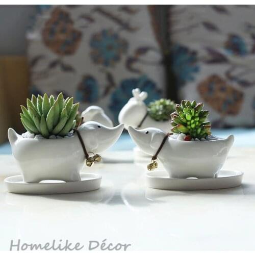 2 Pieces Puppies shaped ceramic flowerpot Mini Dog porcelain flower plant pot with tray for Desktop Home Garden decoration