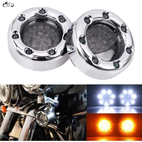 2Pcs Motorcycle Chrome A/W LED Smoke Lens Front Turn Signals For Harley Road Glide FLTR Custom FLTRX Dyna FXDB FXDF FXDL Softail