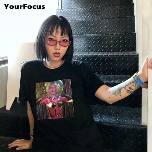 2018 harajuku rock hiphop future sense cool girl print shirt in black loose cotton t shirt haut femme tshirt men tops