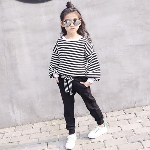 2018 Girls Clothes Striped Shirt + Pants 2PCS Girl Clothing Set Spring Autumn ChildrenS School Clothes 3 4 6 8 10 12 Year