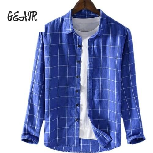 2021 Fashion Flax Cotton Plaid Shirt Jacket Mens Casual Slim Linen Cardigan Shirt Men Plaid Shirt Customized Sweatshirt Clothes