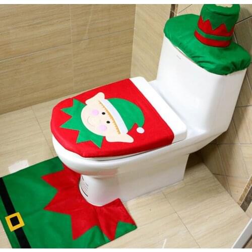 3pcs/set Christmas Decoration Toilet Seat Cover and Rug Bathroom Set Contour Rug Xmas Decorations For Natal Navidad Decor