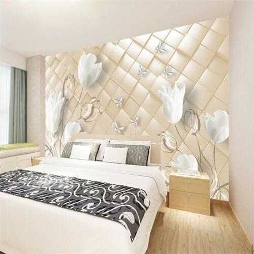 3d stereo TV background wall European tulip mural relief decoration living room bedroom seamless wallpaper murals