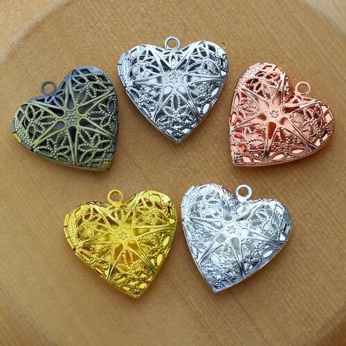 5pcs Heart Photo Loclet Box Setting Antique Silver Bronze Rose Gold Color Plated Cameo Base Blank Tray