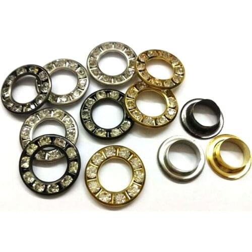 60sets/lot 3 colors 17mm round metal brass rhinestone eyelets crystal diamond grommets glass eyelets free shipping 2016010604
