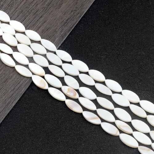 8*17MM Horse Eye Freshwater Shell Beads Bulk Loose Flat Natural Mother of Pearl Beads for DIY Craft Jewelry Making 15"Per Strand