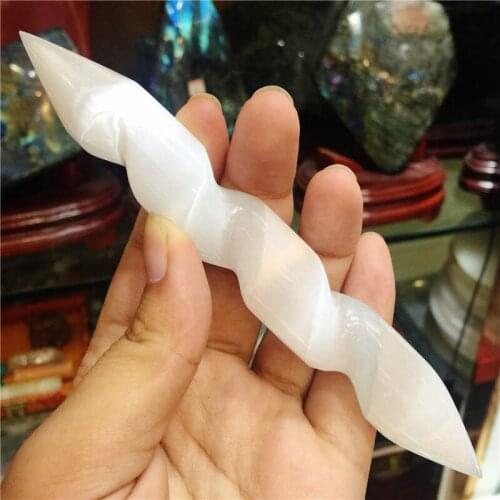 White Selenite Wand Crystal Stone Cylinder Massage Tool Fraueneis Mineral Specimen Polished Stick As Gifts