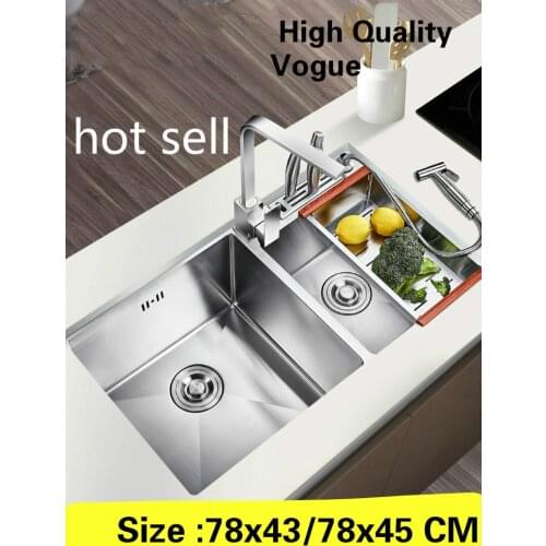 Free shipping Home luxury kitchen manual sink double groove wash vegetables 304 stainless steel hot sell 78x43/78x45 CM