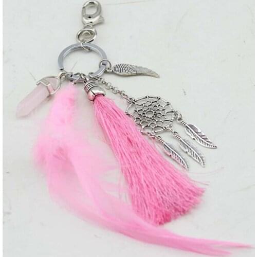 Dreamcatcher Keyring Bag Charm Fashion Boho Jewelry Feather Keychain Opal Stone Artilady Natural For Women 2021 Metal