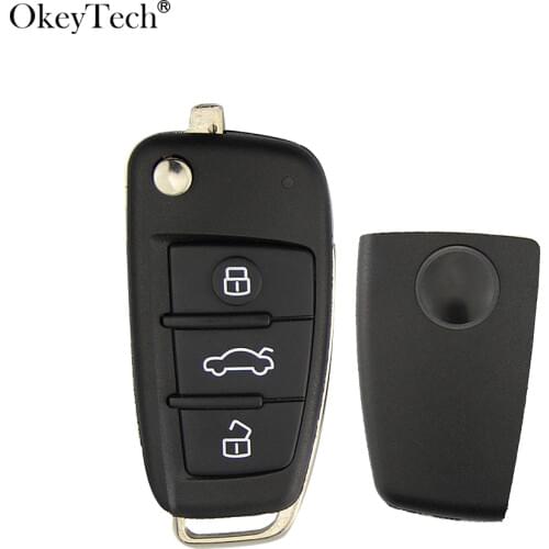 Okeytech Flip Fold Remote Car Key Shell Keyless Entry KD Key Cover Case 3 Buttons for Audi A6L Q7 A2 A3 A4 A6 A6L A8 TT No Blade