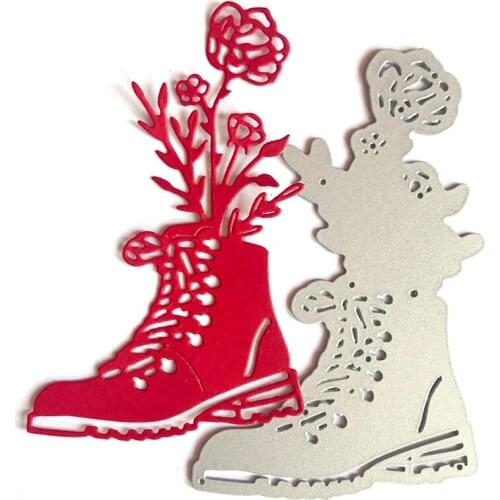 D0LD Carbon Steel Embossing Boots Flowers Stencil, DIY Scrapbooking Printing Steel Mould for Album Paper Card Making