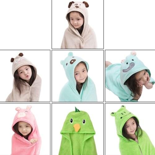 Lovely Cartoon Animal Pattern Baby Bath Towel Soft Coral Velvet Kid Hooded Bathrobe Cloak Children Thermal Blanket Supplies