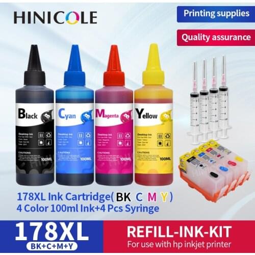 Hinicole For HP 3070A 3520 4620 5510 5520 5515 5521 6521 6510 6520 Printers 4Pcs Compatible for hp178 Refill Ink Cartridge kit