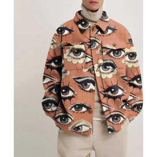 Hipster Men Turn-down Collar Shirts 2021 Autumn Winter Fashion Abstract Printed Thick Shirt Mens Cardigan Tops Casual Streetwear