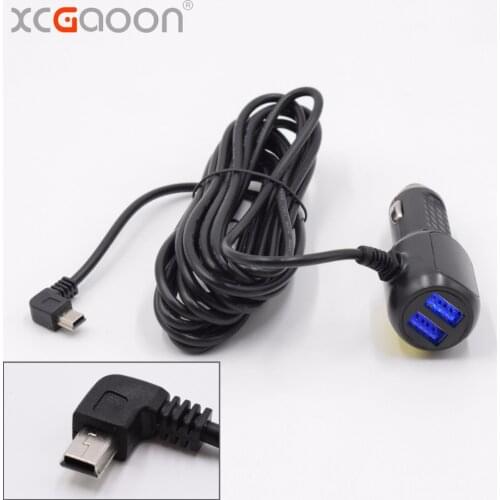 XCGaoon 3.5meter 5V 3.4A mini USB Curved Left Car Charger with 2 USB Port for Car DVR Camera Recorder Mobile, input DC 8V - 36V