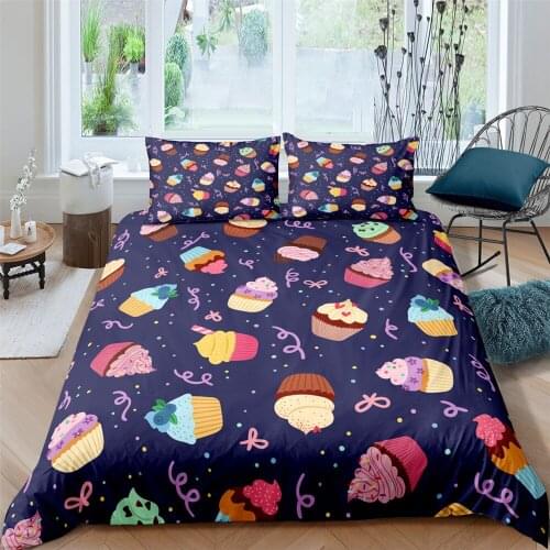 Chocolate Bedding Set Duvet Cover Set Bed Cover Food Ice Cream Donuts Candy Comforter Cover Set Bedclothes 135 2/3pcs Bed Set