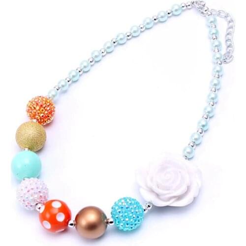 MHS.SUN Cute Flower Girls Beads Necklace Fashion Child/Kids Bubblegum Chunky Necklace Handmade Party Jewelry For Gifts